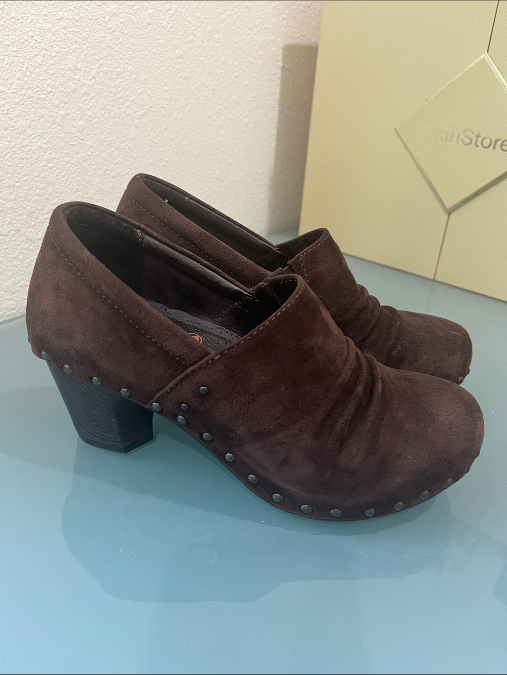 Dansko Brown Suede Studded Block Heel Clog size 37 or 7